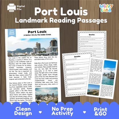 Port Louis Landmark Reading Passages and Comprehension Worksheets