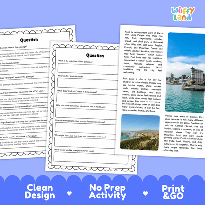 Port Louis Landmark Reading Passages and Comprehension Worksheets