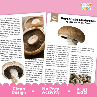 Teacher answer key page showing complete question solutions for portobello mushroom reading comprehension practice
