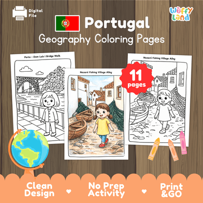 Portugal Geography Coloring Pages - 11 Pages - World Geography No Prep Activity Worksheets
