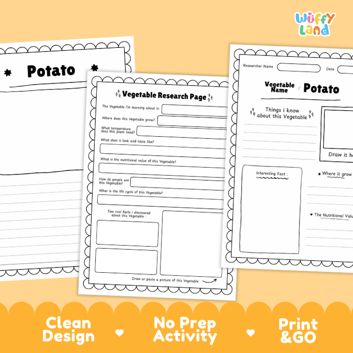 Potato Vegetable Research Project Worksheets and Fact Sheet