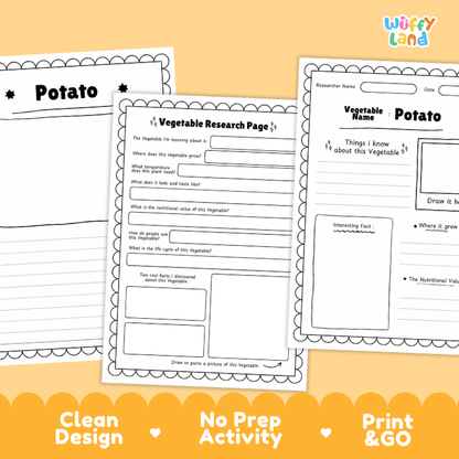 Potato Vegetable Research Project Worksheets and Fact Sheet