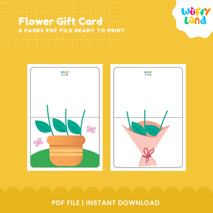 Cutout flowerpot craft card showing pink and orange blooming flowers with green leaves and butterfly 🌺🪴