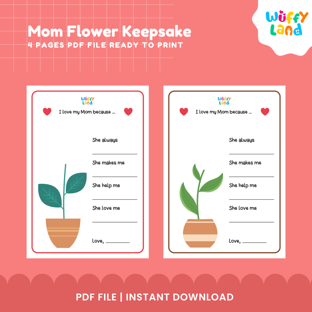 Printable Mother's Day potted plant stem template with writing lines for reasons why I love my mom 🪴✏️