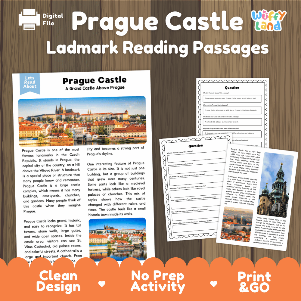 Prague Castle Landmark Reading Passages and Comprehension Worksheets