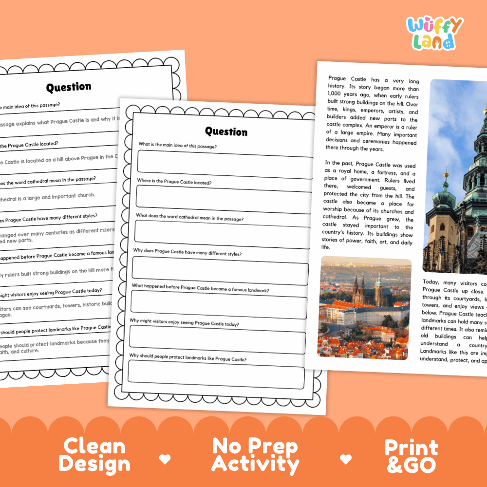 Prague Castle Landmark Reading Passages and Comprehension Worksheets