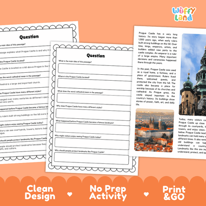 Prague Castle Landmark Reading Passages and Comprehension Worksheets