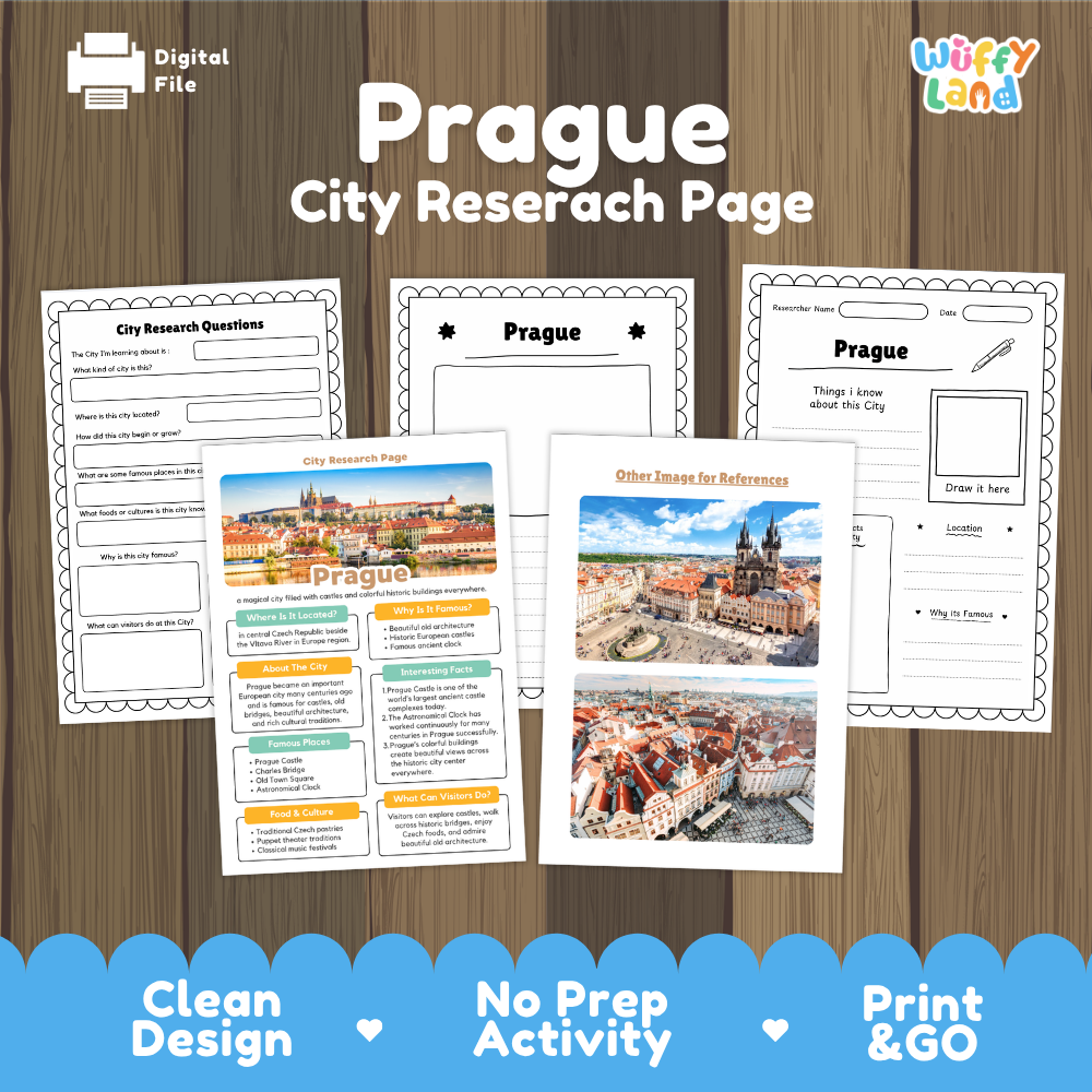 Prague City Research Page Worksheets and Fact Sheet Activity