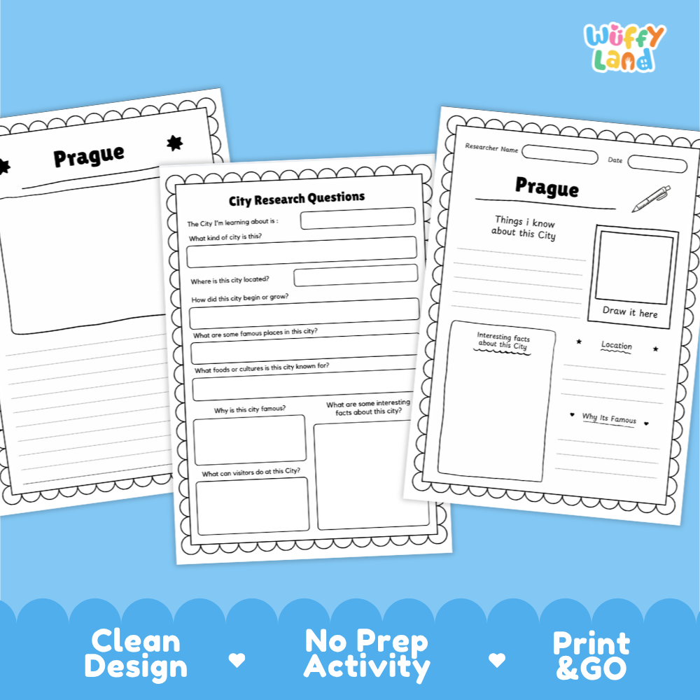 Prague City Research Page Worksheets and Fact Sheet Activity