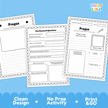 Prague City Research Page Worksheets and Fact Sheet Activity