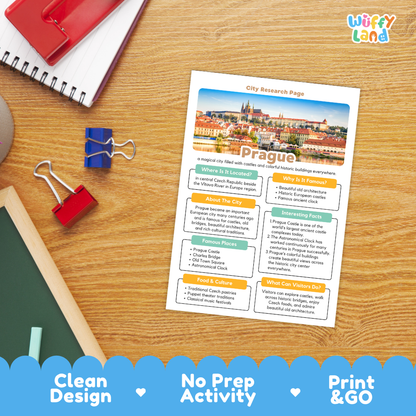 Prague City Research Page Worksheets and Fact Sheet Activity