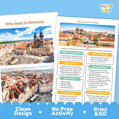 Prague City Research Page Worksheets and Fact Sheet Activity