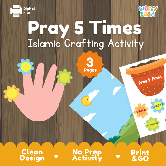 Printable Pray 5 Times Islamic craft for kids to learn the five daily prayers through a hands-on cut and paste activity
