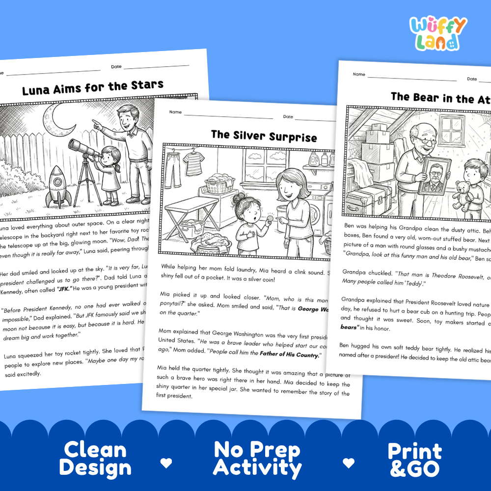 Presidents' Day Reading Comprehension Short Stories Passages and Questions