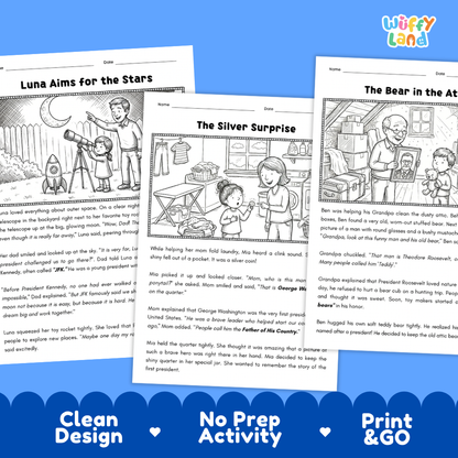 Presidents' Day Reading Comprehension Short Stories Passages and Questions