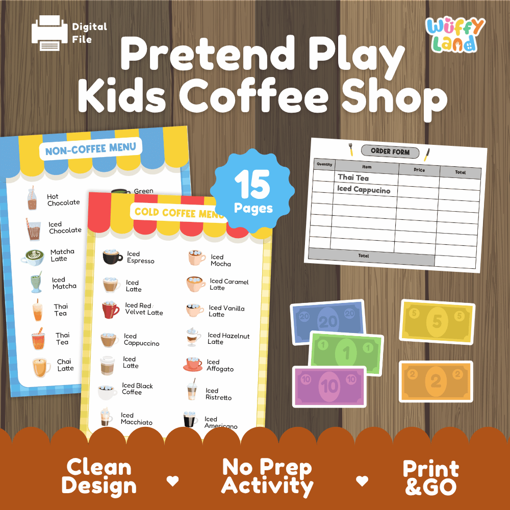 Pretend Play Kids Coffee Shop Dramatic Play Center Printable Activity