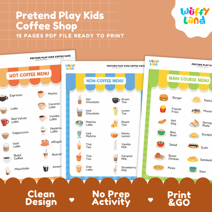 Pretend Play Kids Coffee Shop Dramatic Play Center Printable Activity