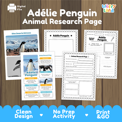 Clean design no prep print and go Adelie penguin animal life cycle study printable PDF pack for elementary science