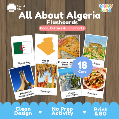 Clean design no prep print and go Algeria geography activity pack layout ready for classroom and homeschool use