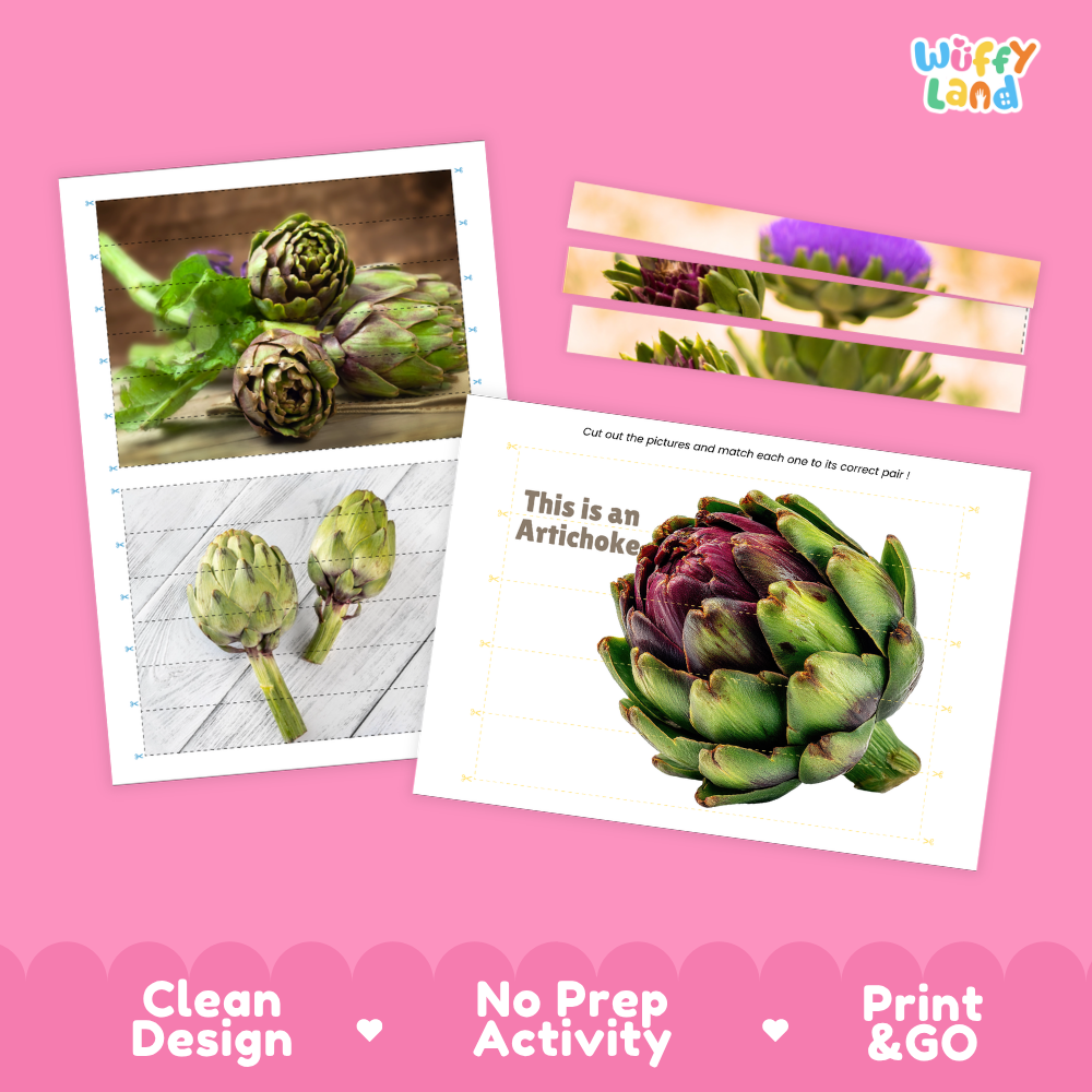 Clean design no prep print and go artichoke cut and match activity printable PDF pack