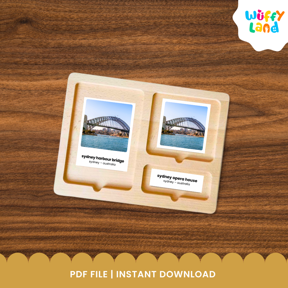 Clean design no prep print and go Australia landmark 3 part card Montessori geography printable PDF pack