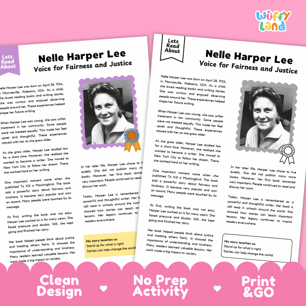 Clean design no prep print and go author biography reading and writing activity layout ready for classroom and homeschool use
