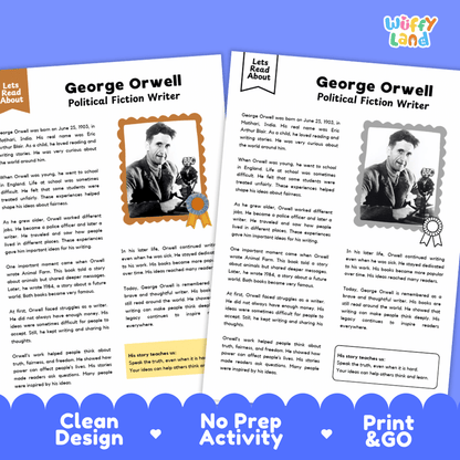 Clean design no prep print and go author biography and writing activity layout ready for classroom and homeschool use