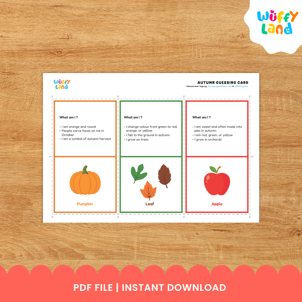 Clean design no prep instant download autumn guessing card fall riddles what am I flashcards printable PDF pack