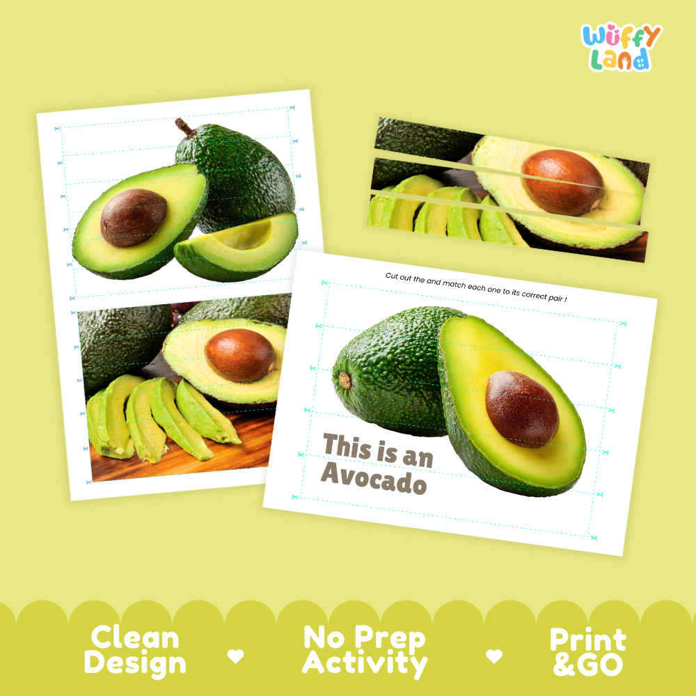 Clean design no prep print and go avocado cut and match activity printable PDF pack