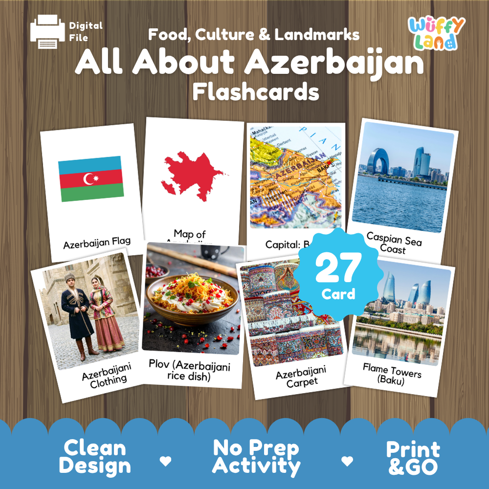 Clean design no prep print and go Azerbaijan geography activity pack layout ready for classroom and homeschool use