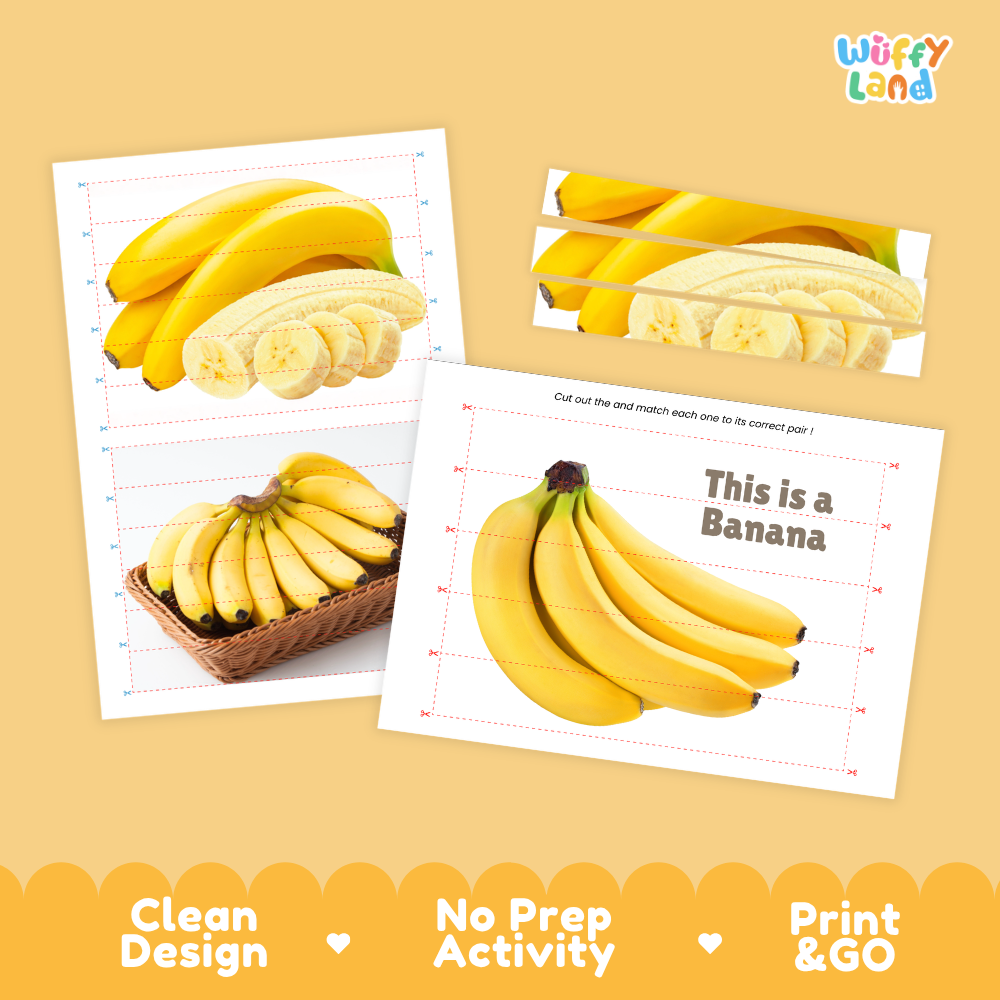 Clean design no prep print and go banana cut and match activity printable PDF pack
