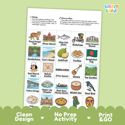 Clean design no prep print and go Belarus geography BINGO games printable PDF pack