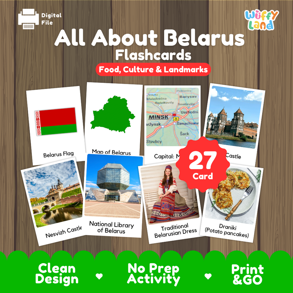 Clean design no prep print and go Belarus geography activity pack layout ready for classroom and homeschool use