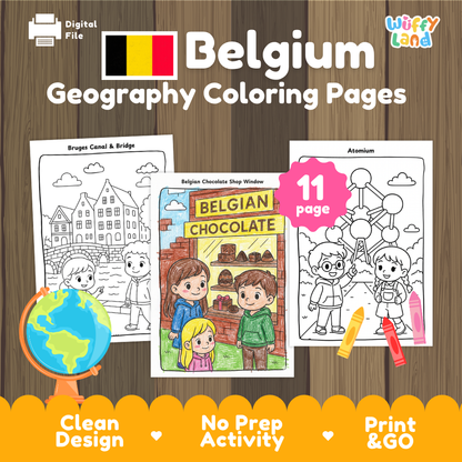 Clean design no prep print and go Belgium geography activity pack layout ready for classroom and homeschool use