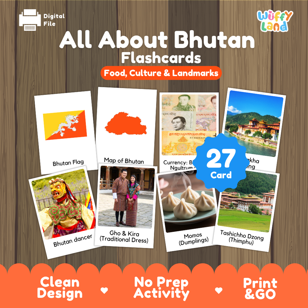 Clean design no prep print and go Bhutan geography activity pack layout ready for classroom and homeschool use