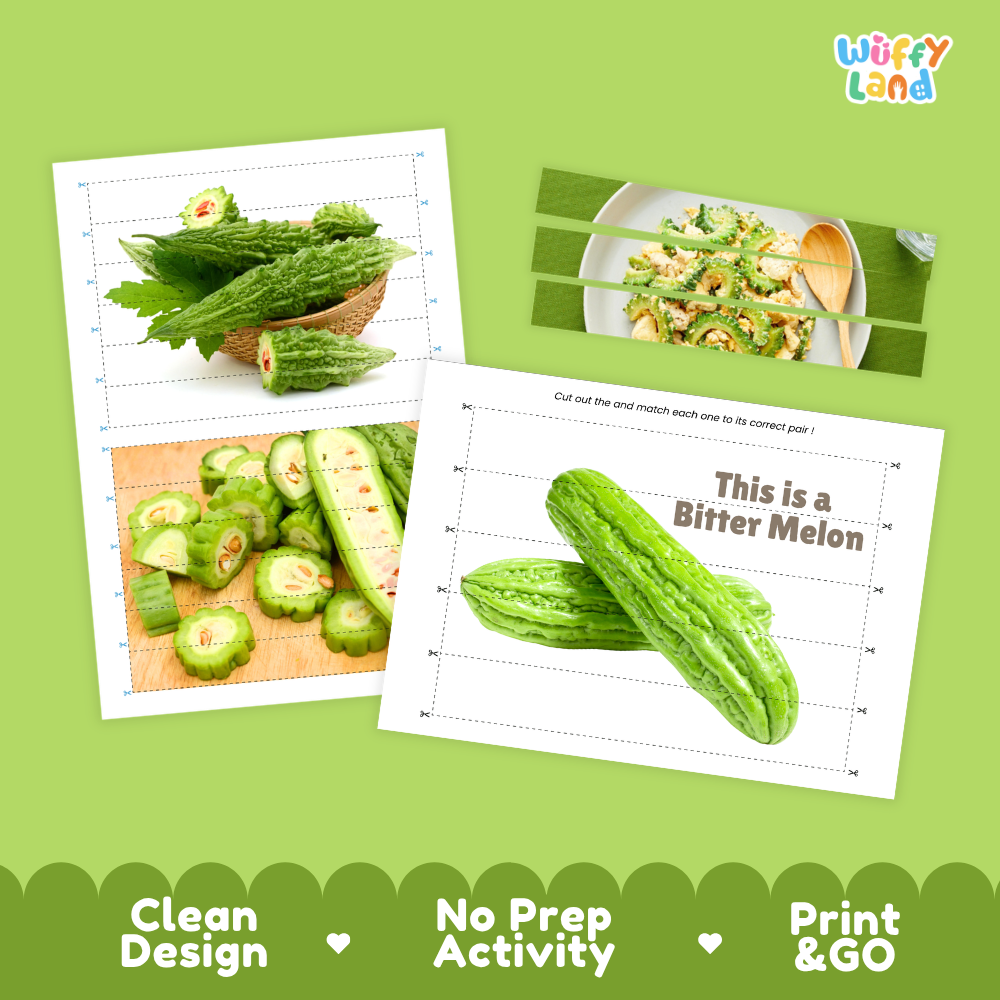 Clean design no prep print and go bitter melon cut and match activity printable PDF pack