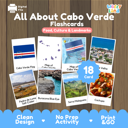 Clean design no prep print and go Cabo Verde geography activity pack layout ready for classroom and homeschool use