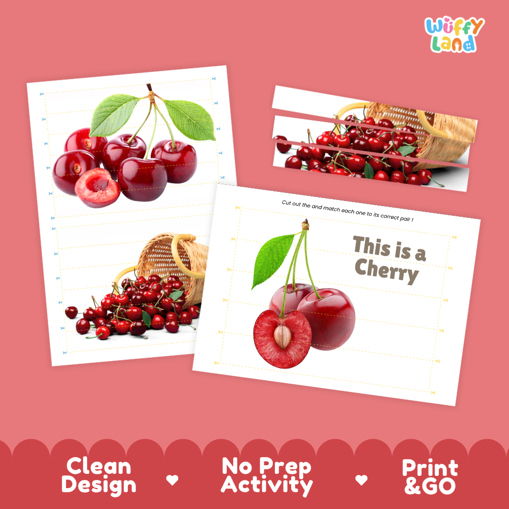 Clean design no prep print and go cherry cut and match activity printable PDF pack