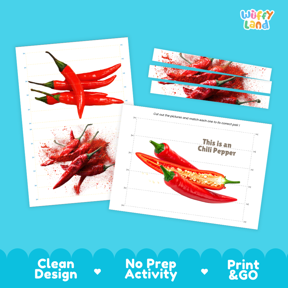 Clean design no prep print and go chili pepper cut and match activity printable PDF pack