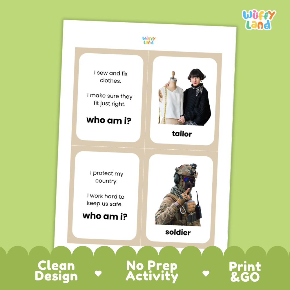 Clean design no prep print and go community helpers riddle cards printable PDF pack
