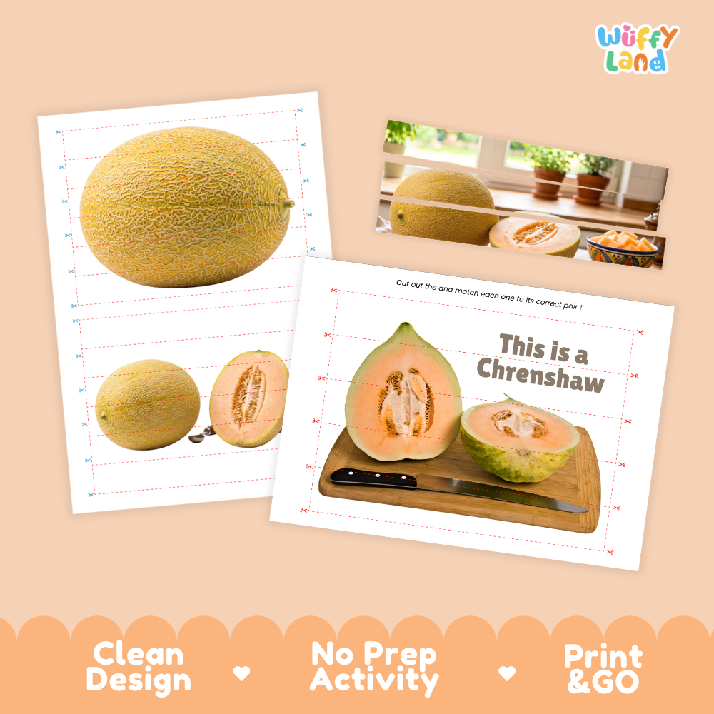 Clean design no prep print and go Crenshaw melon cut and match activity printable PDF pack