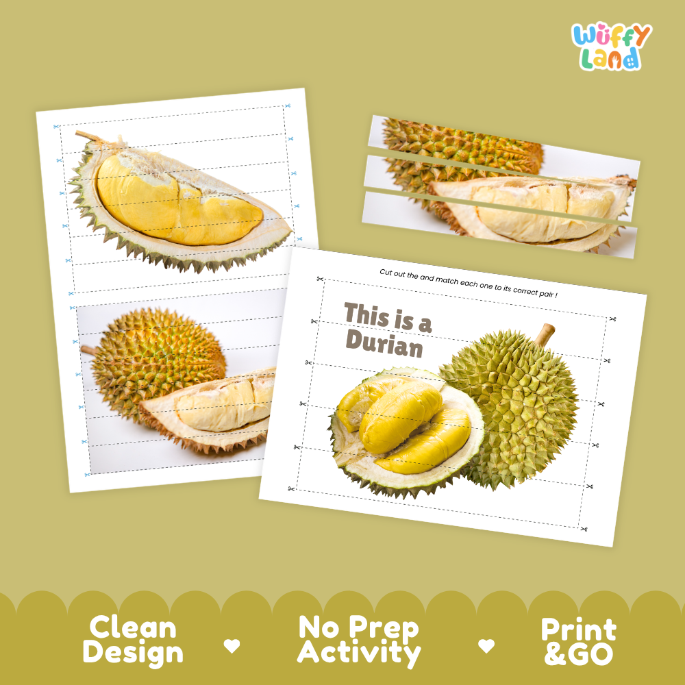 Clean design no prep print and go durian cut and match activity printable PDF pack
