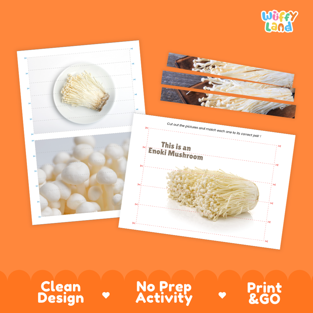 Clean design no prep print and go enoki mushroom cut and match activity printable PDF pack