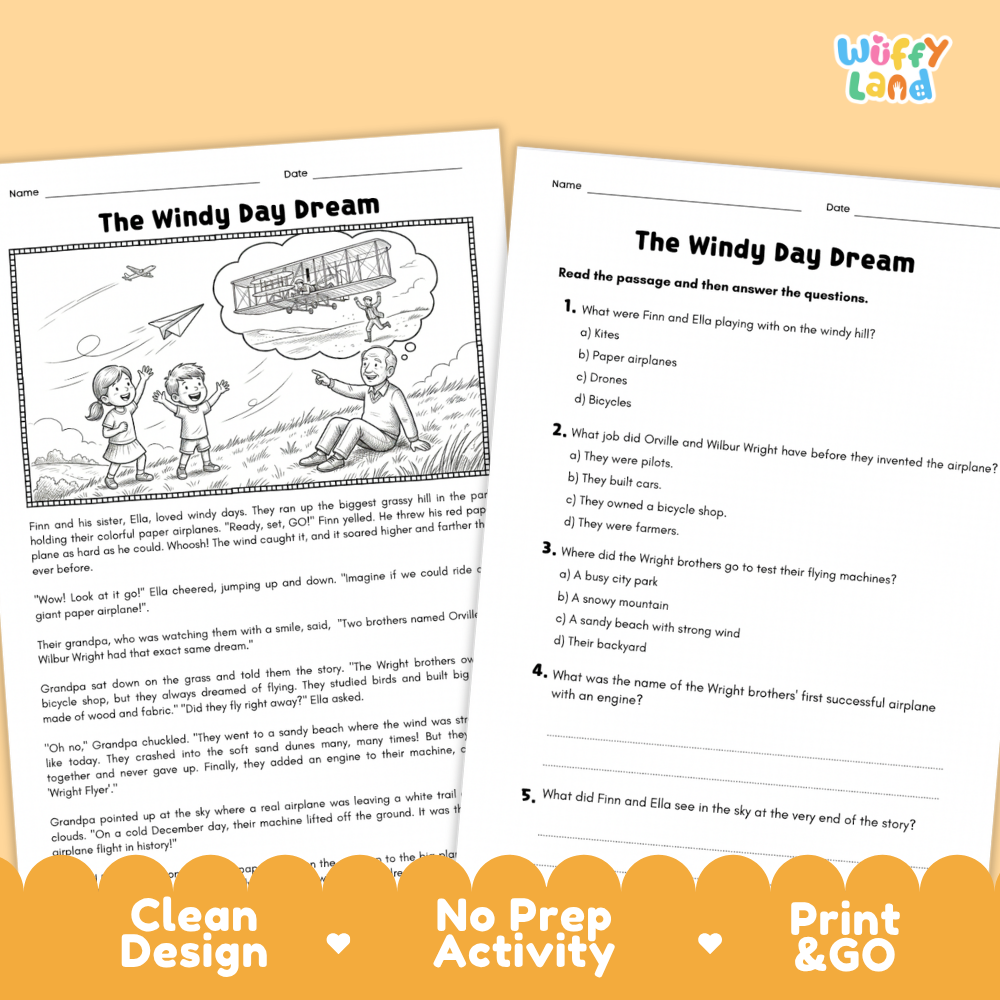 Clean design no prep print and go 10 famous inventors reading comprehension printable PDF pack