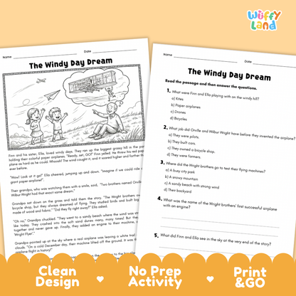 Clean design no prep print and go 10 famous inventors reading comprehension printable PDF pack