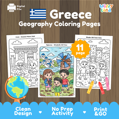 Clean design no prep print and go Greece geography activity pack layout ready for classroom and homeschool use