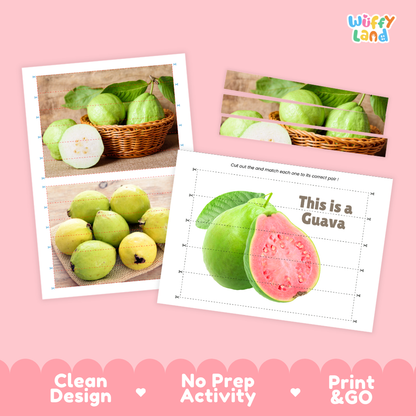 Clean design no prep print and go guava cut and match activity printable PDF pack