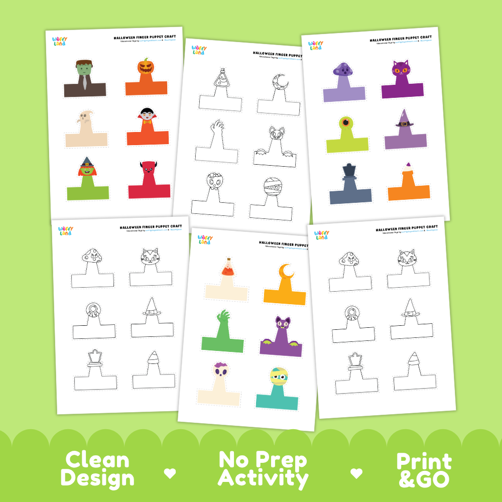 Clean design no prep print and go Halloween finger puppet craft printable PDF pack
