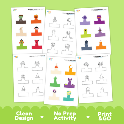 Clean design no prep print and go Halloween finger puppet craft printable PDF pack