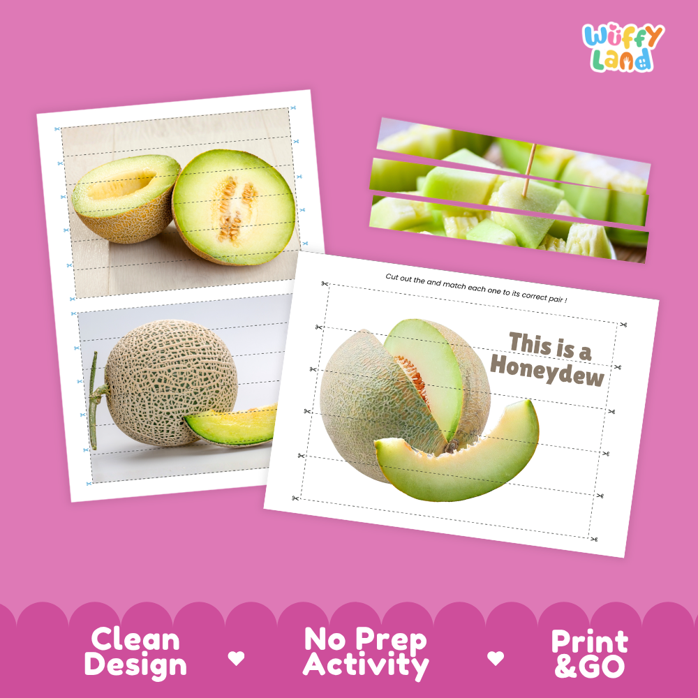 Clean design no prep print and go honeydew cut and match activity printable PDF pack